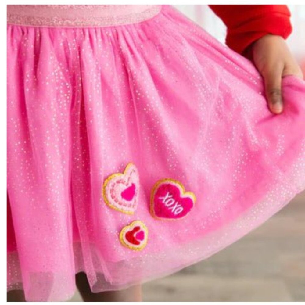 NWT Sweet Wink Girls Size 1 - 2 Y Pink Heart Patch Valentine's Day Tutu Skirt